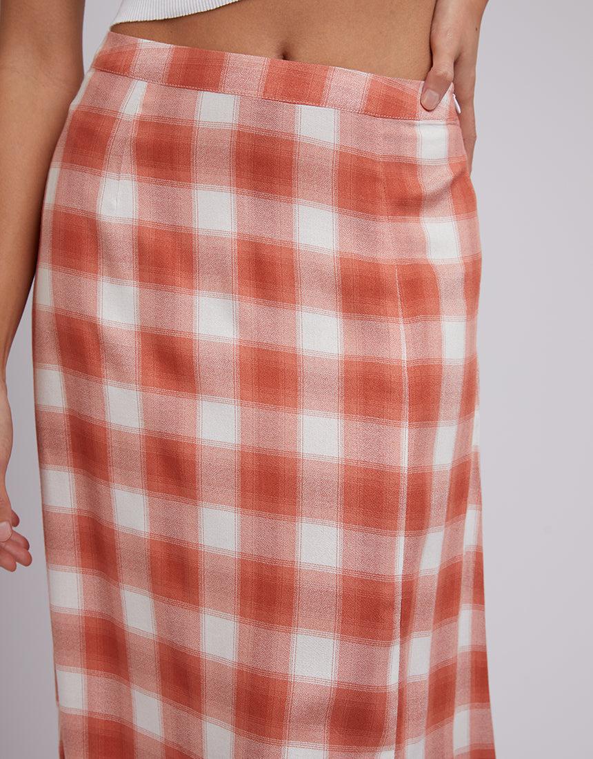 Silent Theory Ladies-Harvey Check Skirt Orange-Edge Clothing