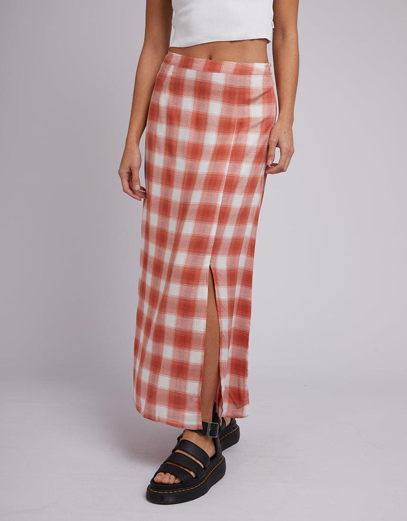 Silent Theory Ladies-Harvey Check Skirt Orange-Edge Clothing