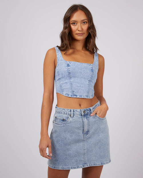 Silent Theory Ladies-Kendrick Corset Denim Top Light Blue-Edge Clothing