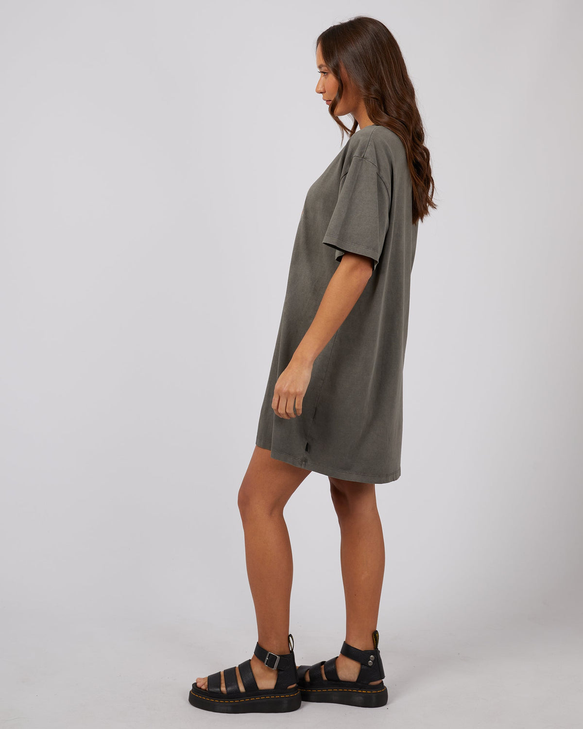 Silent Theory Ladies-Liberty Tee Mini Dress Coal-Edge Clothing