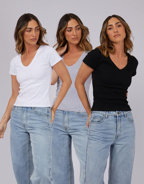 Silent Theory Ladies-Lily V Neck Tee 3Pk Wht/blk/grm-Edge Clothing