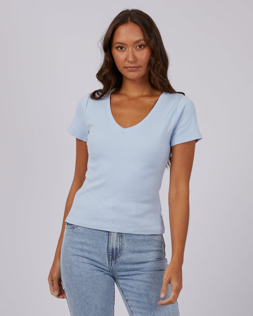 Silent Theory Ladies-Lily V Neck Tee Light Blue-Edge Clothing