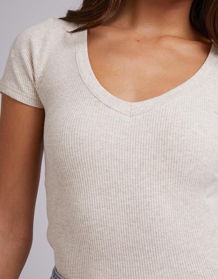 Silent Theory Ladies-Lily V-neck Tee Oatmeal-Edge Clothing