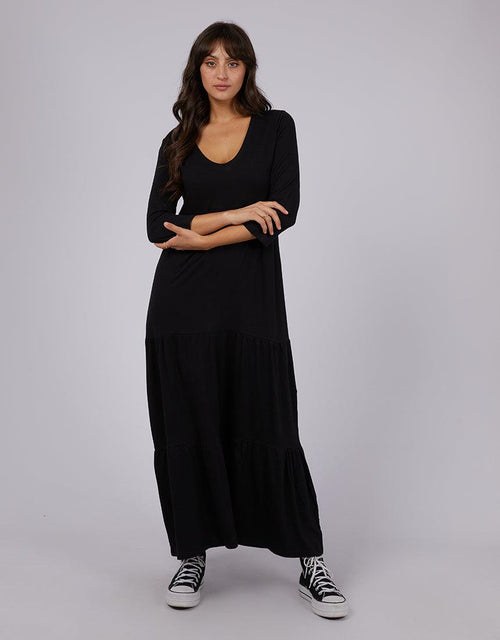 Silent Theory Ladies-Lola 3/4 Sleeve Tiered Maxi Dress Black-Edge Clothing