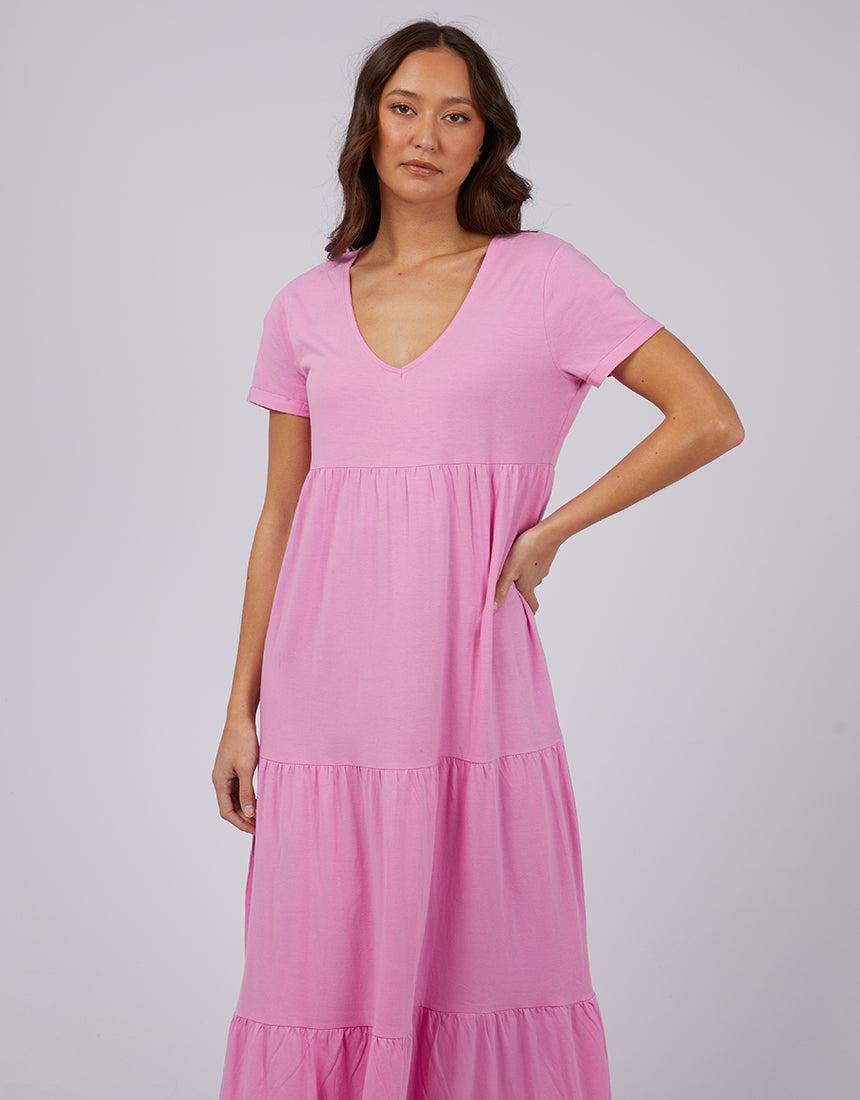 Silent Theory Ladies-Lola Tiered Maxi Dress Bright Pink-Edge Clothing