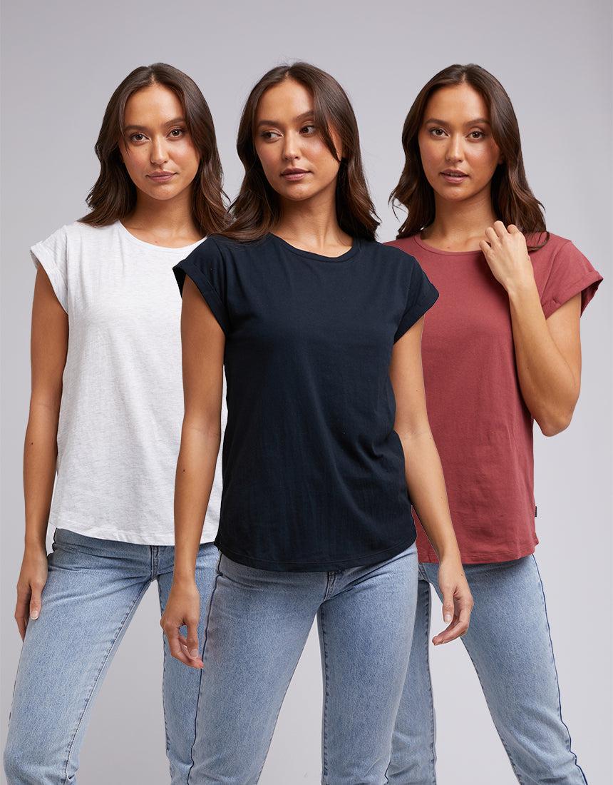 Silent Theory Ladies-Lucy Tee 3Pk Blk/burg/grey Marle-Edge Clothing