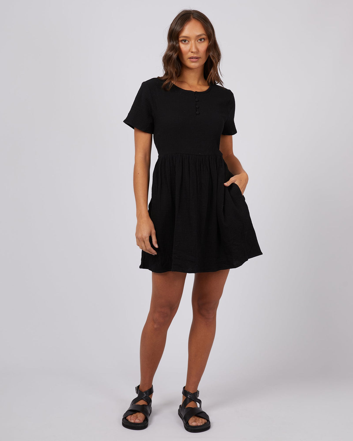 Silent Theory Ladies-Mahlia Babydoll Mini Dress Black-Edge Clothing