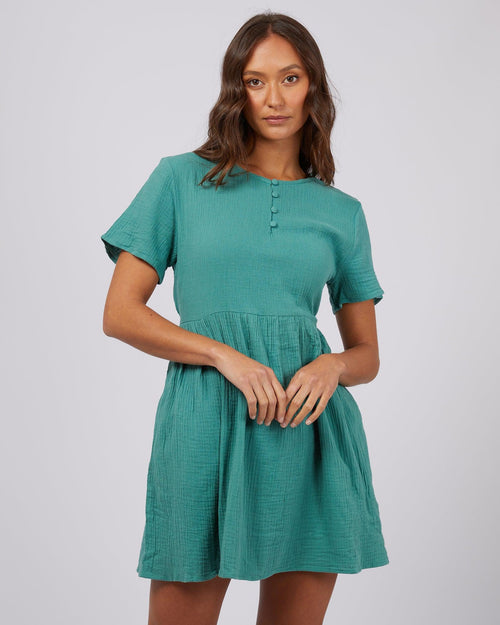 Silent Theory Ladies-Mahlia Babydoll Mini Dress Green-Edge Clothing