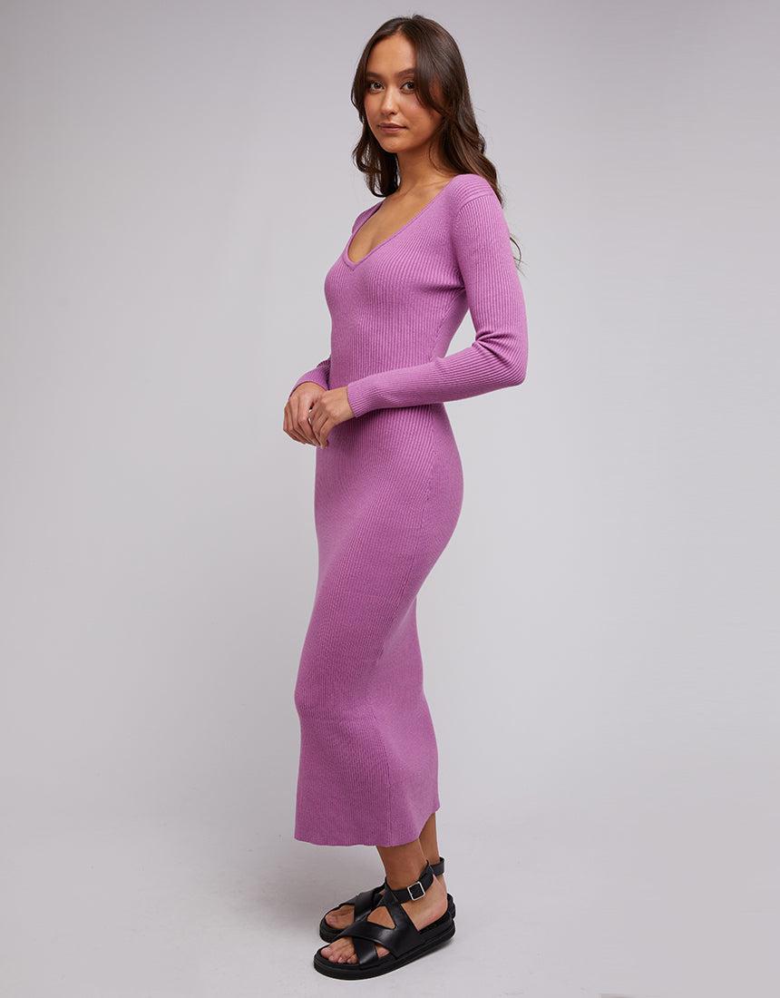 Silent Theory Ladies-Marle Knit Dress Plum-Edge Clothing