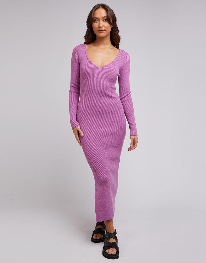 Silent Theory Ladies-Marle Knit Dress Plum-Edge Clothing