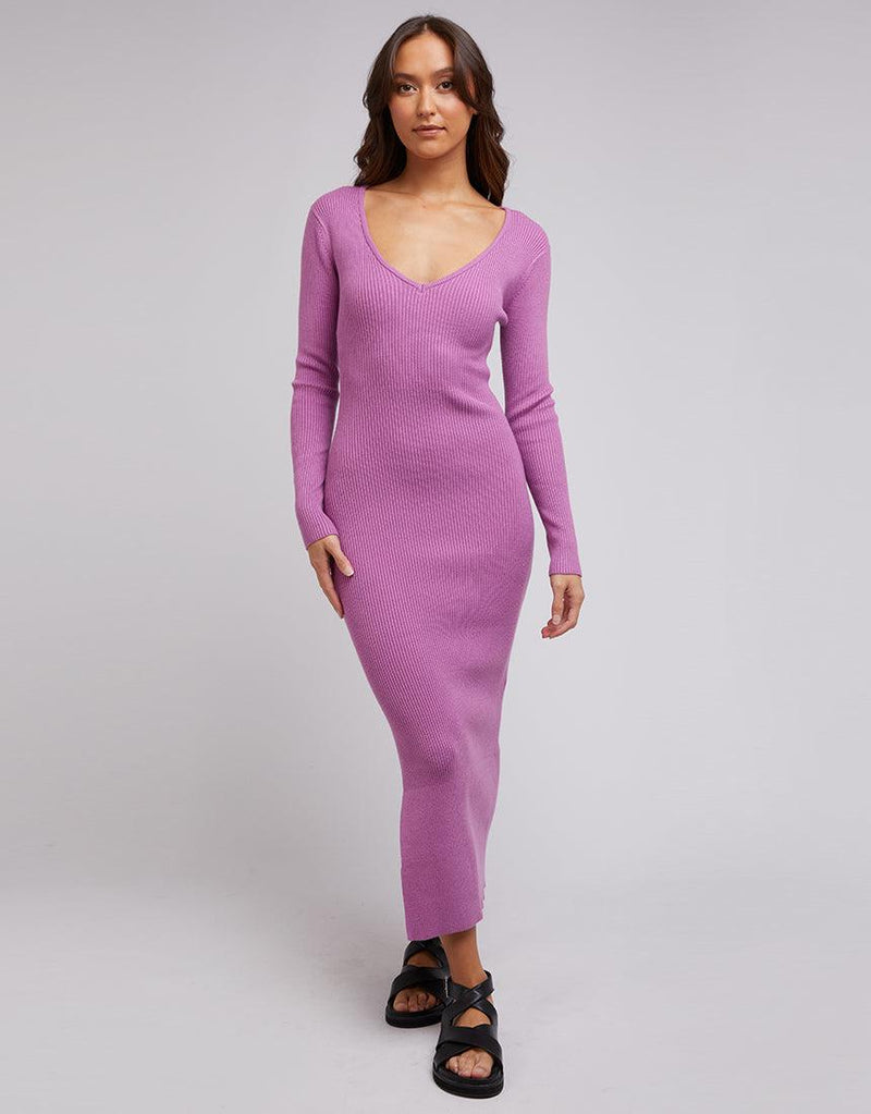 Silent Theory Ladies-Marle Knit Dress Plum-Edge Clothing