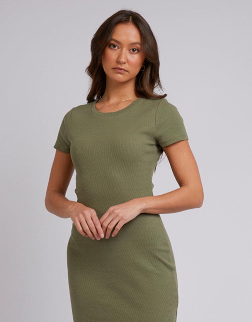 Silent Theory Ladies-Mika Midi Dress Khaki-Edge Clothing