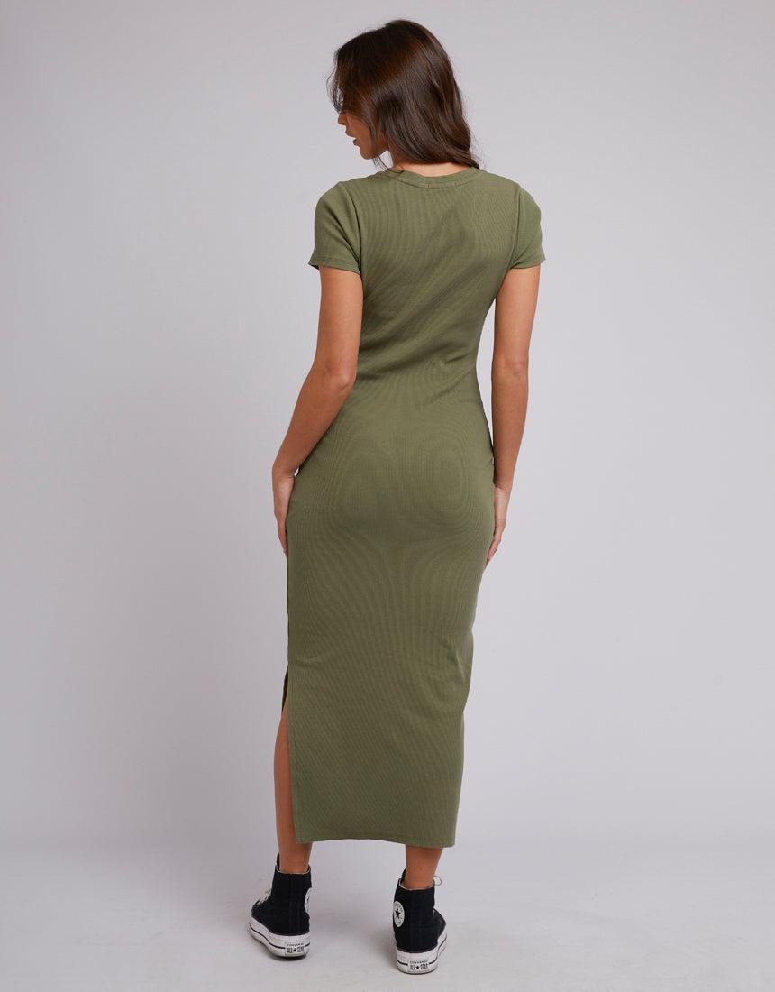 Silent Theory Ladies-Mika Midi Dress Khaki-Edge Clothing