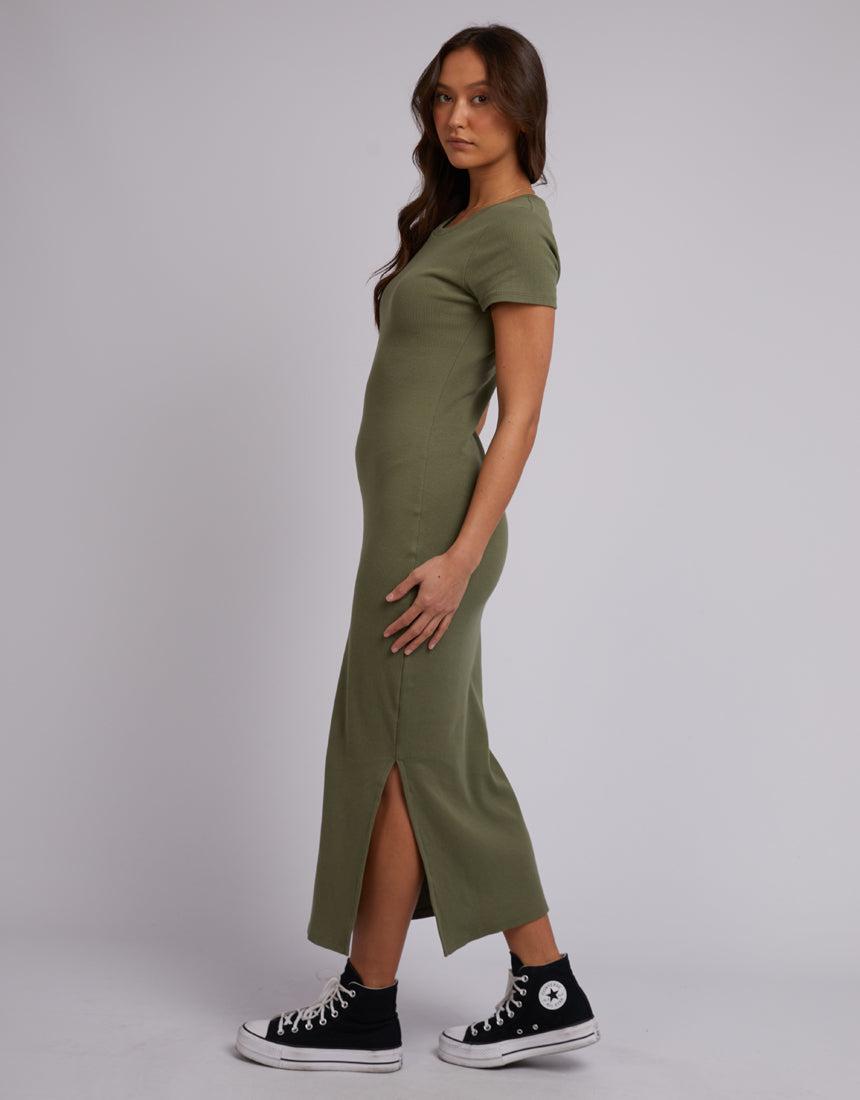 Silent Theory Ladies-Mika Midi Dress Khaki-Edge Clothing