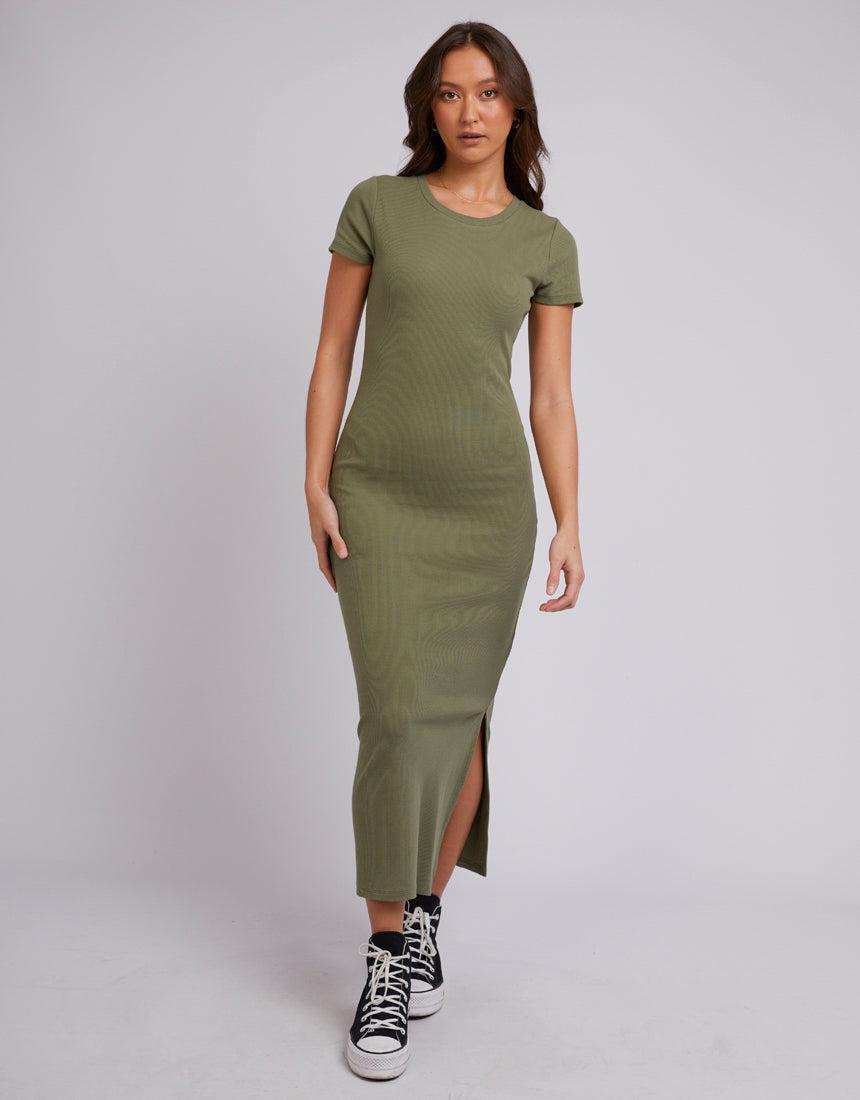 Silent Theory Ladies-Mika Midi Dress Khaki-Edge Clothing