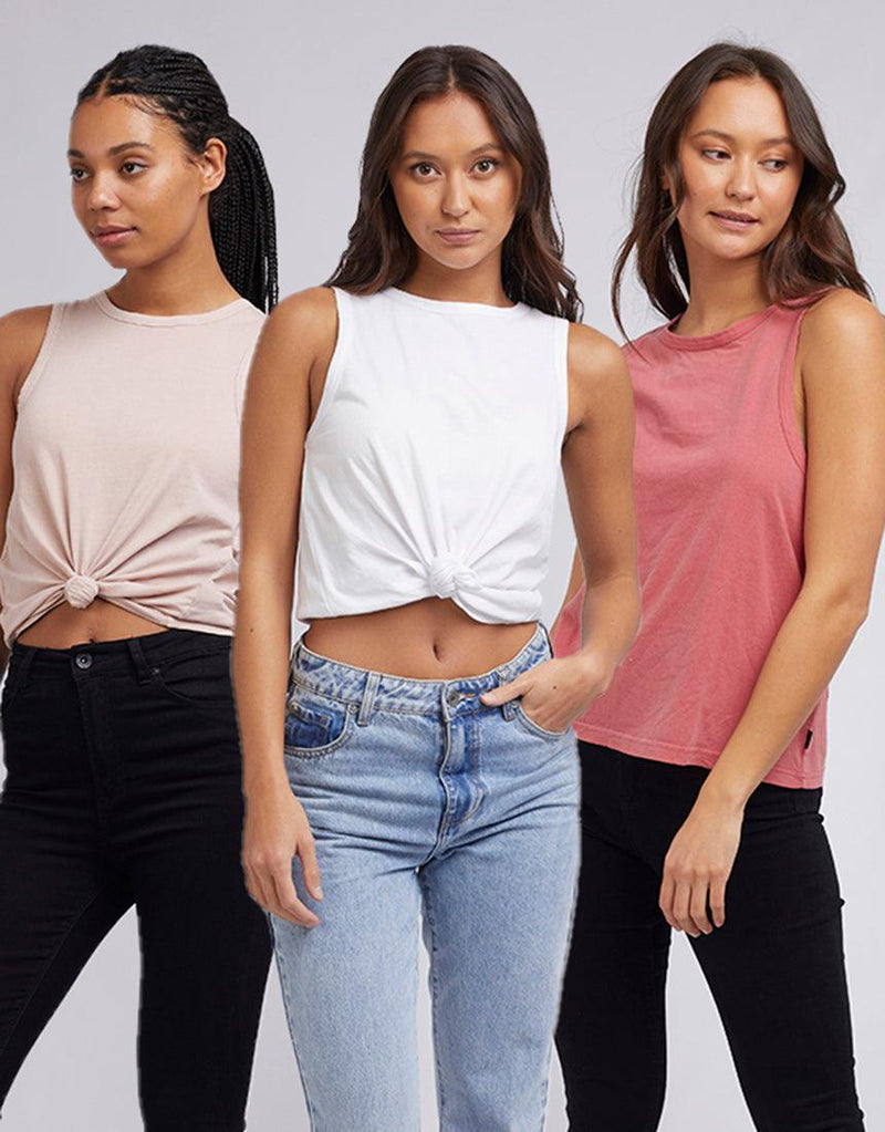Silent Theory Ladies-Off Beat Tank 3Pk Musk/ruby/white-Edge Clothing