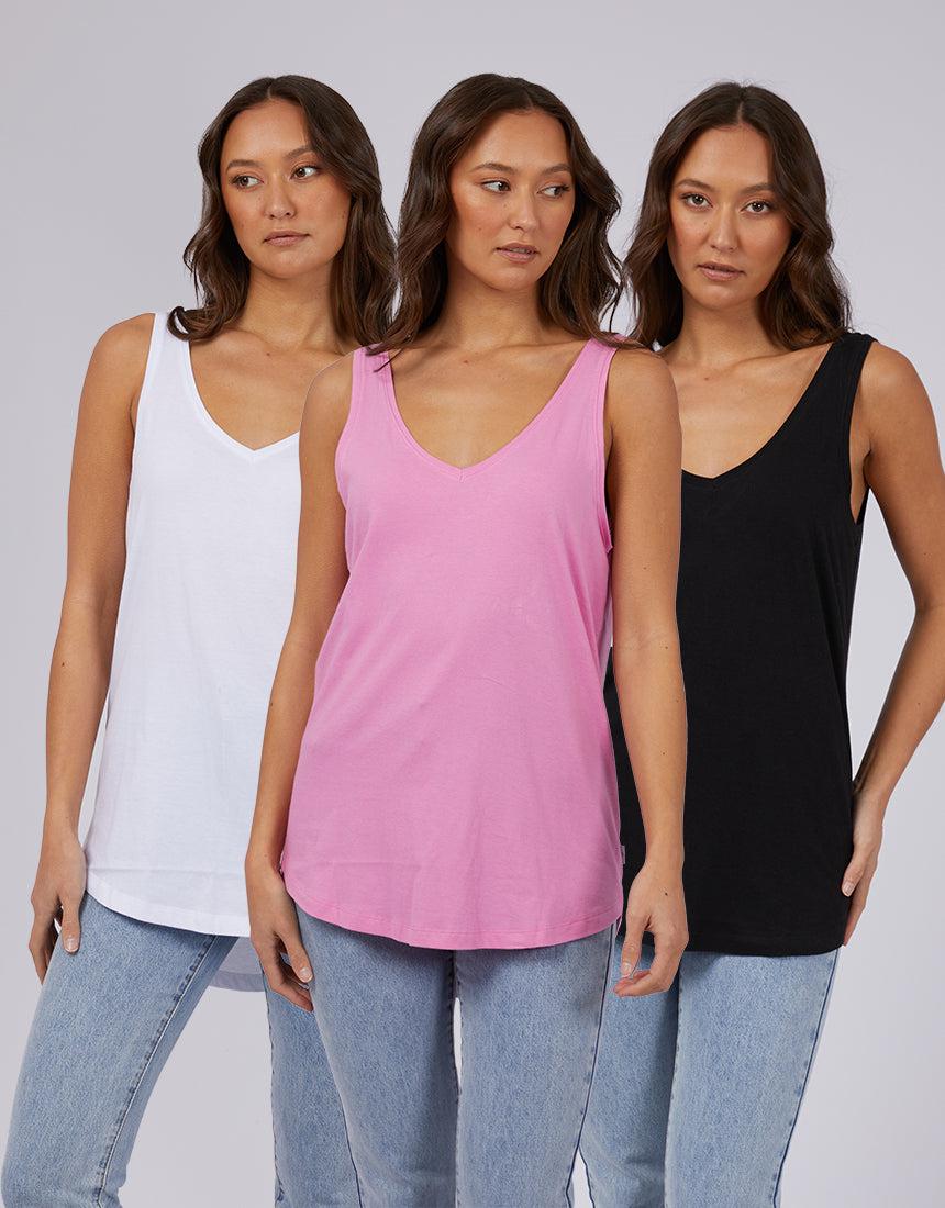 Silent Theory Ladies-Ricky Tank 3Pk Wht/blk/bpnk-Edge Clothing