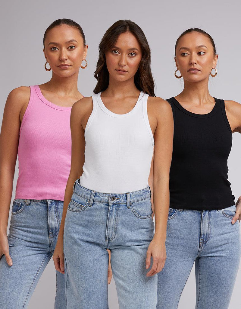 Silent Theory Ladies-Ruby Tank 3Pk Wht/blk/bpnk-Edge Clothing