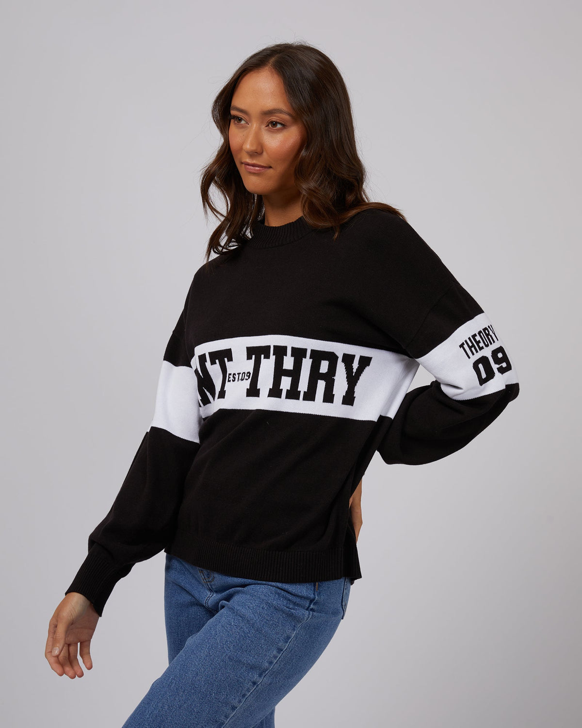 Silent Theory Ladies-Sequence Knit Jumper Black-Edge Clothing