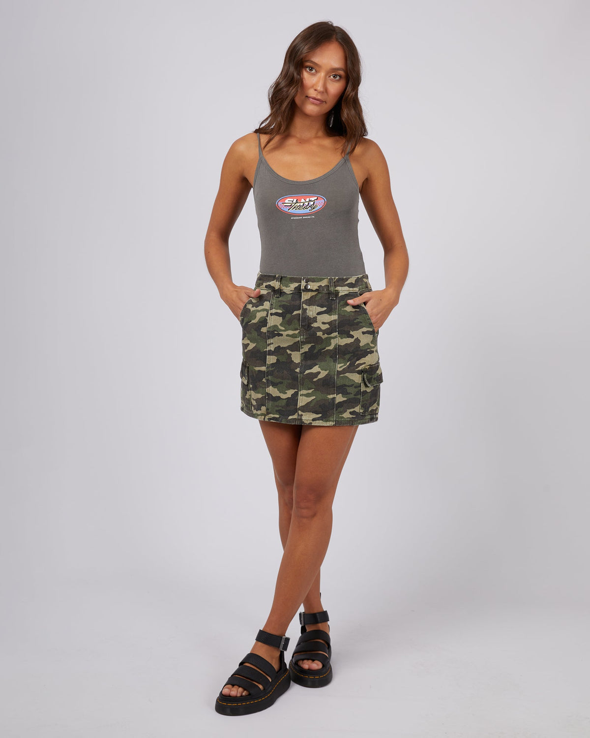 Silent Theory Ladies-Speedway Bodysuit Charcoal-Edge Clothing