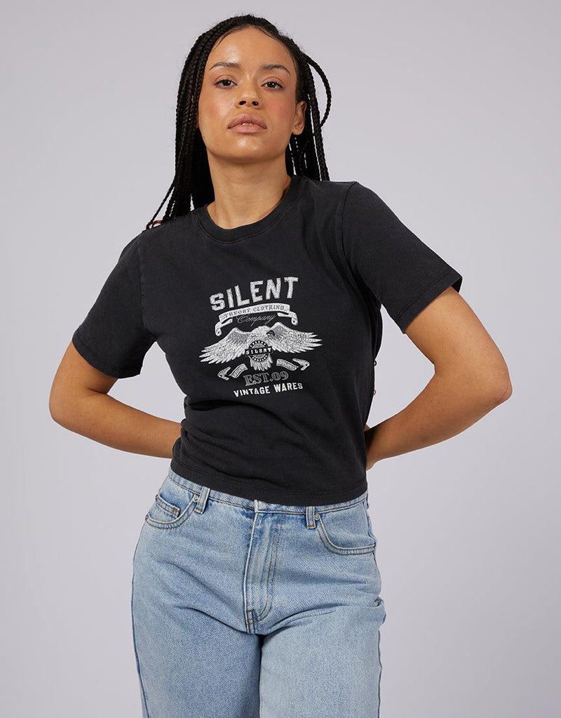 Silent Theory Ladies-Vintage Baby Tee Washed Black-Edge Clothing