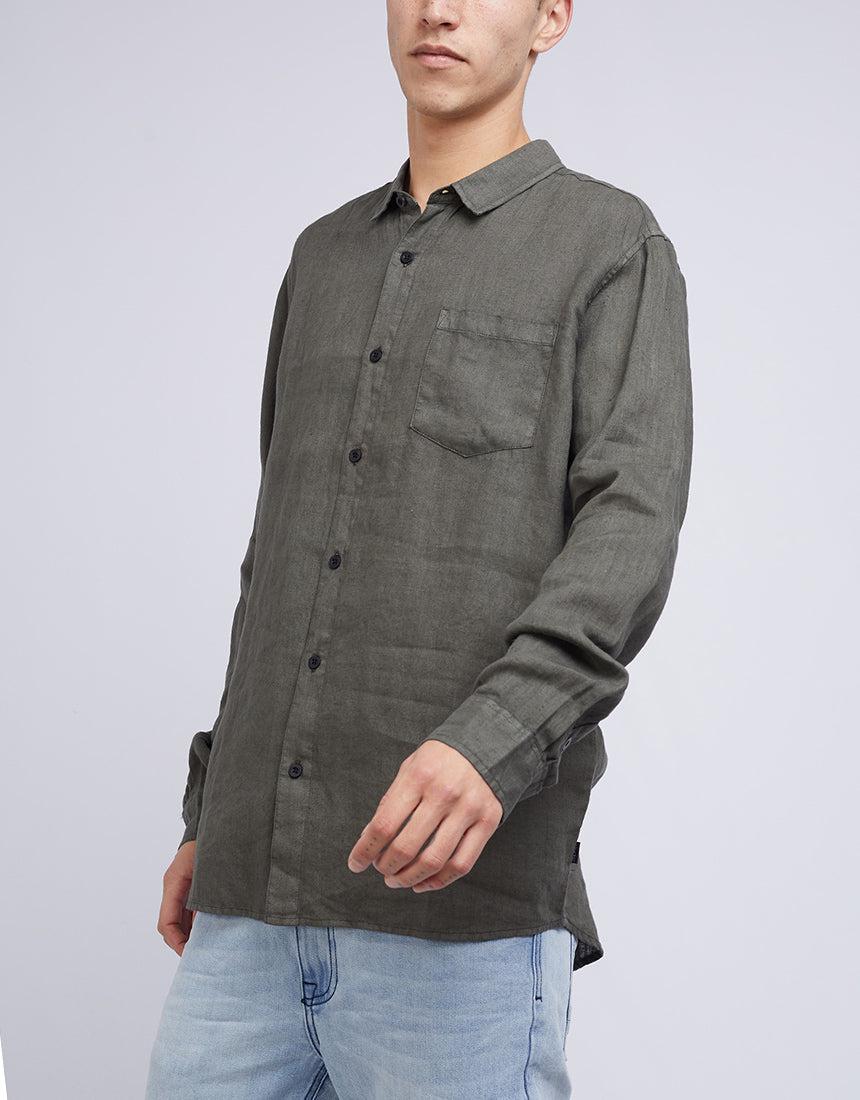 Silent Theory-Linen L/s Shirt Khaki-Edge Clothing