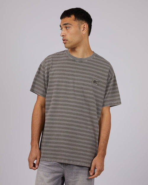 Silent Theory-Overdyed Stripe Tee Charcoal-Edge Clothing