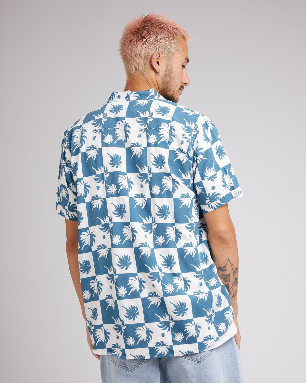 Silent Theory-Palm Check Ss Shirt Ocean Blue-Edge Clothing