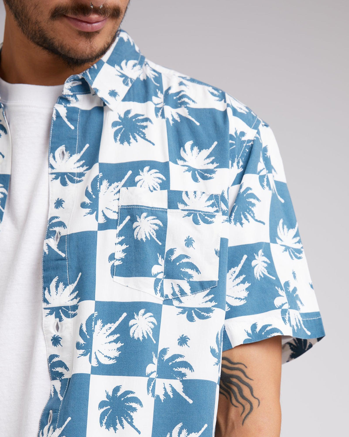 Silent Theory-Palm Check Ss Shirt Ocean Blue-Edge Clothing