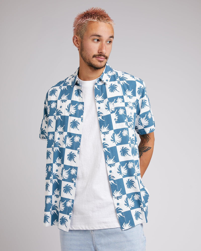 Silent Theory-Palm Check Ss Shirt Ocean Blue-Edge Clothing