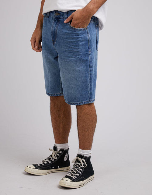 Silent Theory-Relaxed Straight Short Light Blue-Edge Clothing