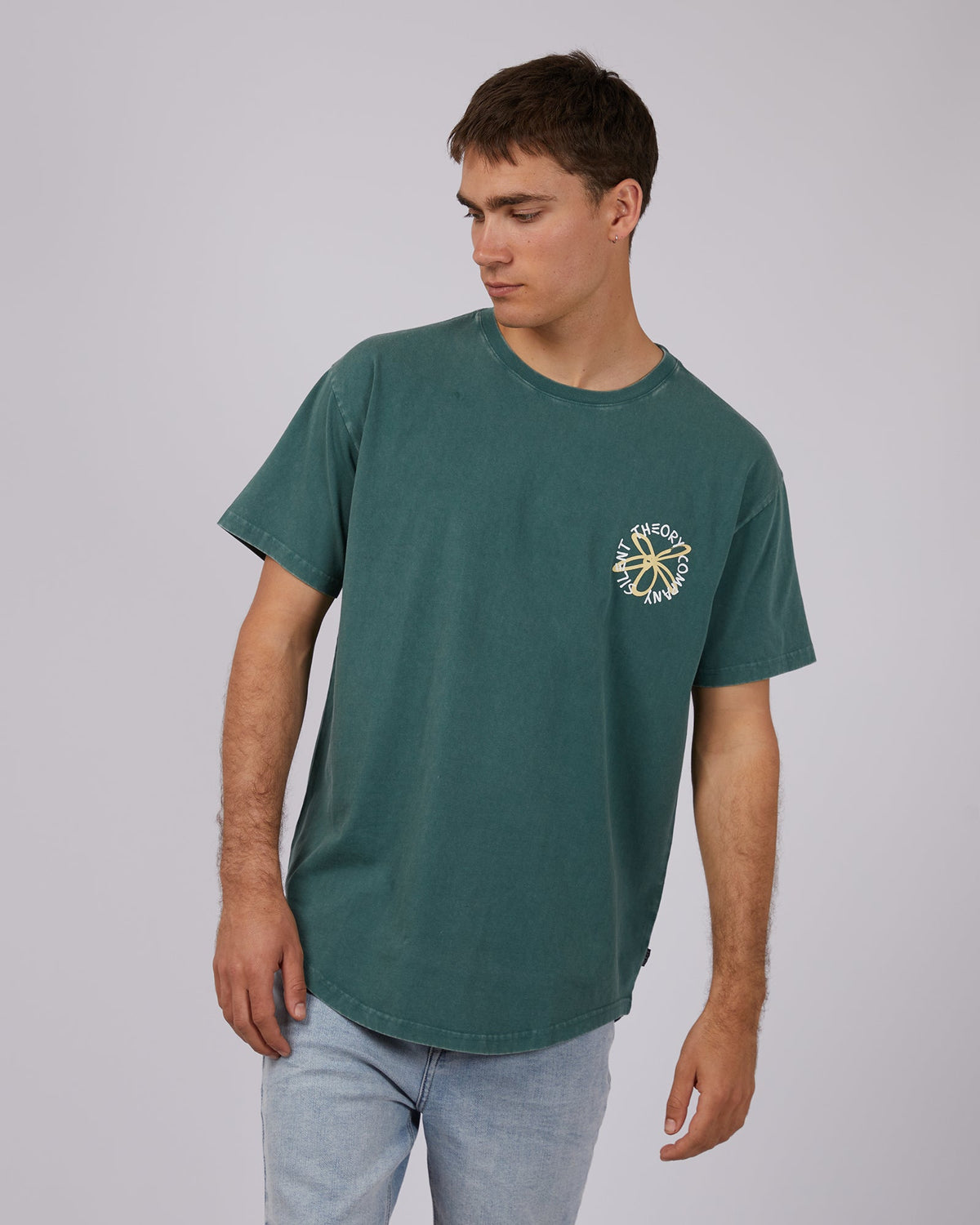 Silent Theory-Spray Flower Tee Forest Green-Edge Clothing