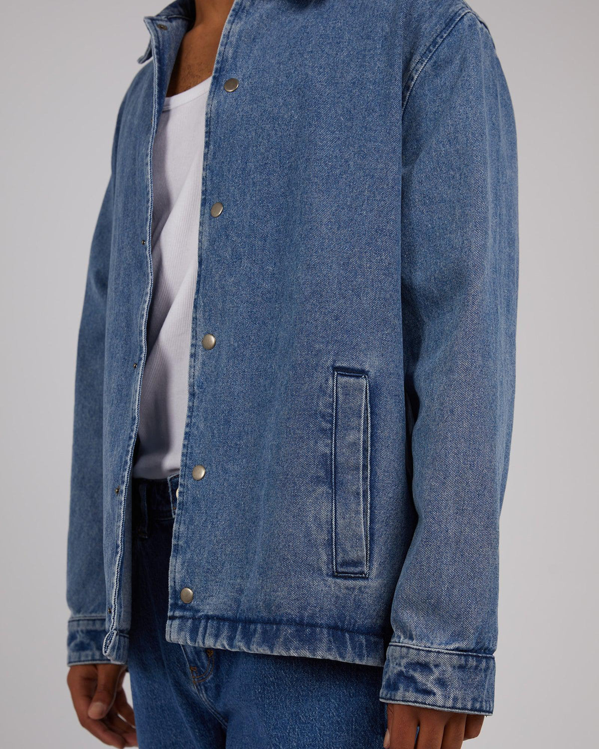 Silent Theory-Stinger Denim Jacket Mid Blue-Edge Clothing