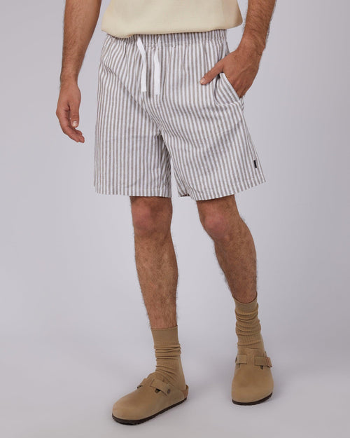 Silent Theory-Striped Linen Short Tan-Edge Clothing