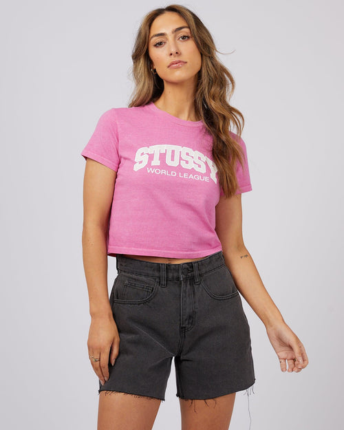 Stussy-World League Slim Tee Pigment Bubblegum-Edge Clothing