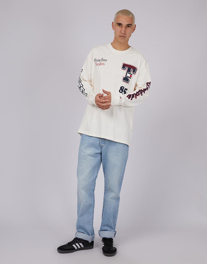 Tommy Hilfiger-Tjm Skater Ls Collegiate Tee White-Edge Clothing