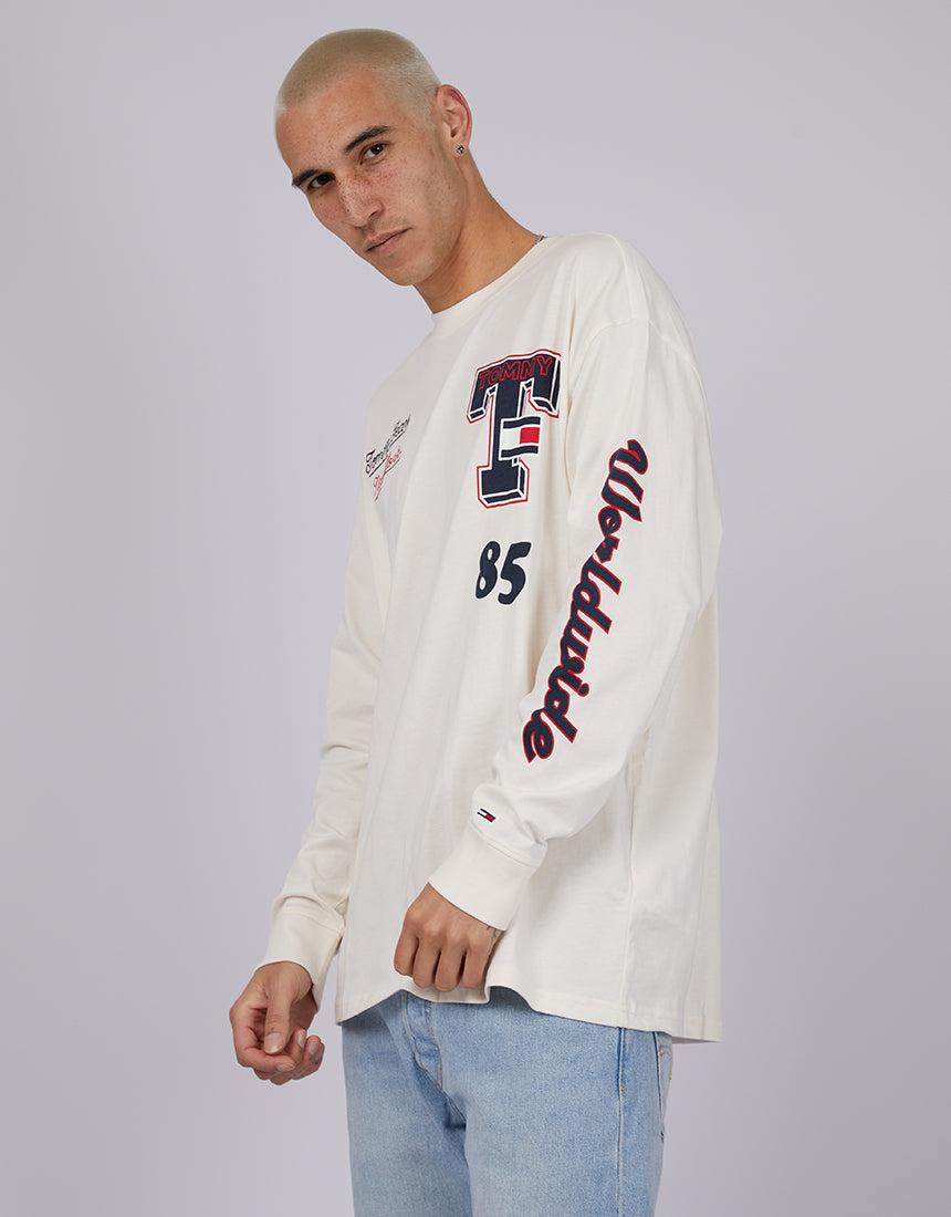 Tommy Hilfiger-Tjm Skater Ls Collegiate Tee White-Edge Clothing