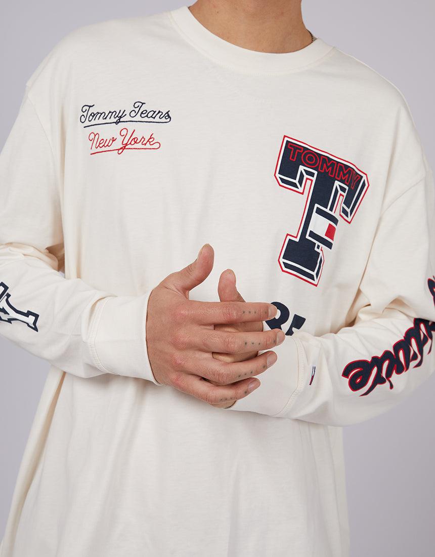 Tommy Hilfiger-Tjm Skater Ls Collegiate Tee White-Edge Clothing