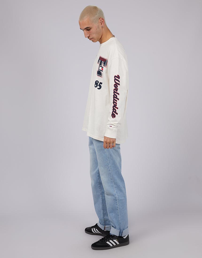 Tommy Hilfiger-Tjm Skater Ls Collegiate Tee White-Edge Clothing