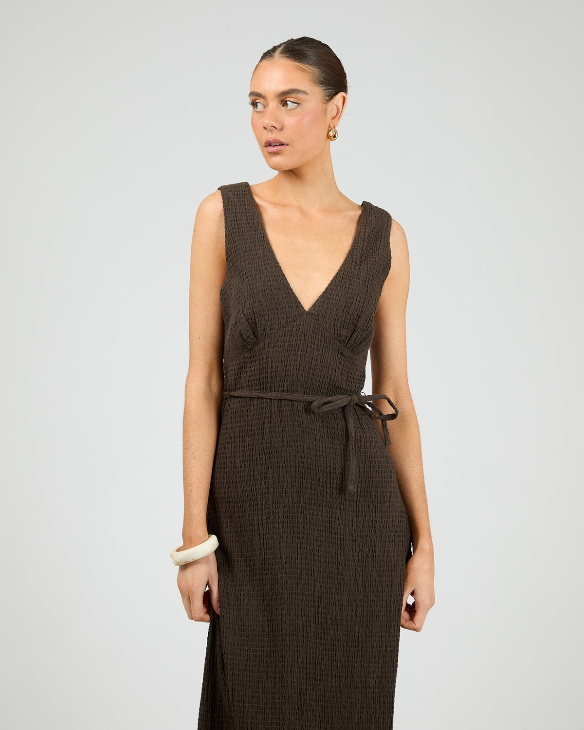 Focus Seersuker Maxi Dress Coffee