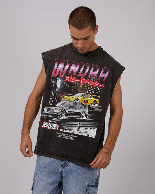 Wndrr-Speedhunter Vintage Muscle Top Washed Black-Edge Clothing