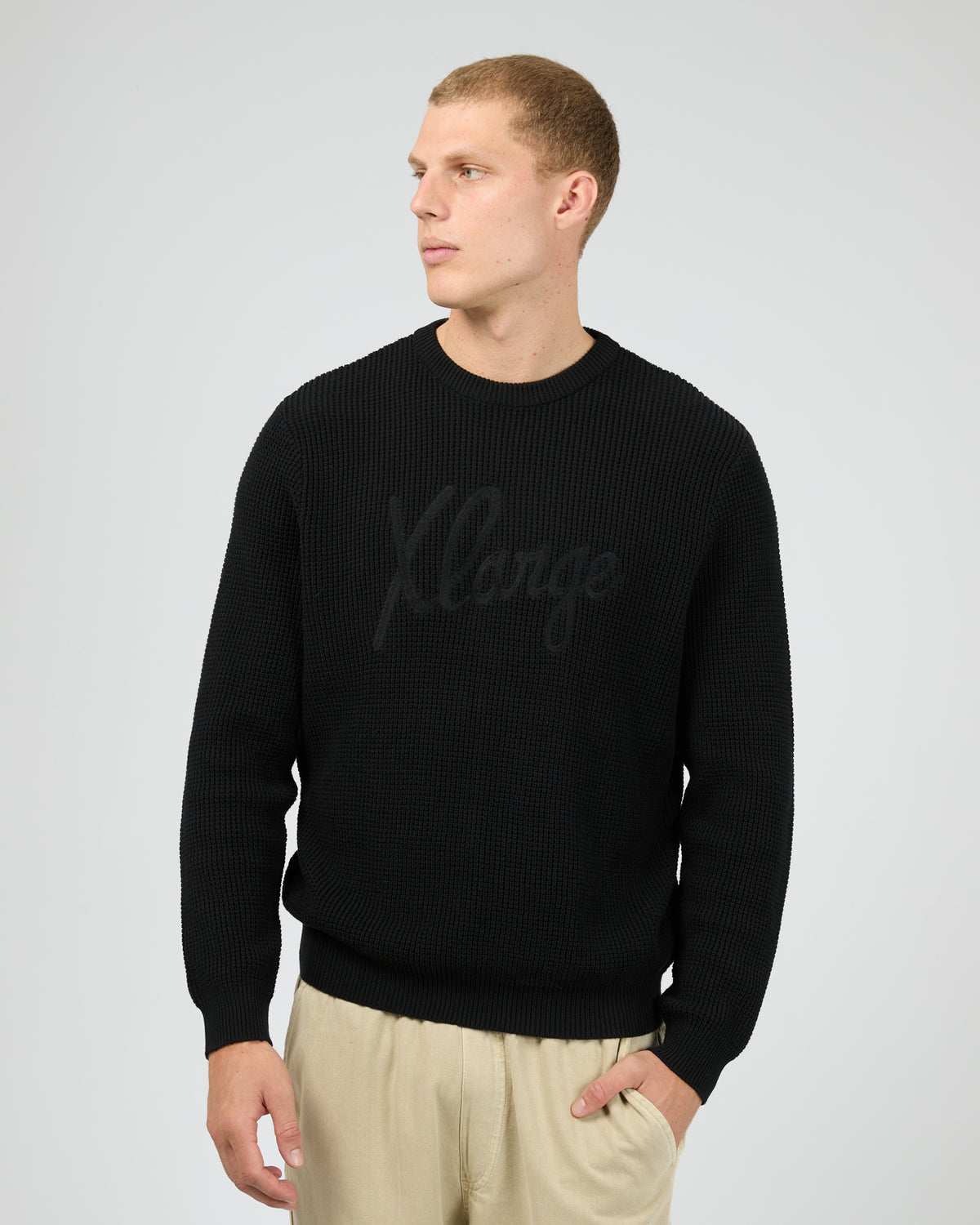 Script Waffle Knit Sweater Black
