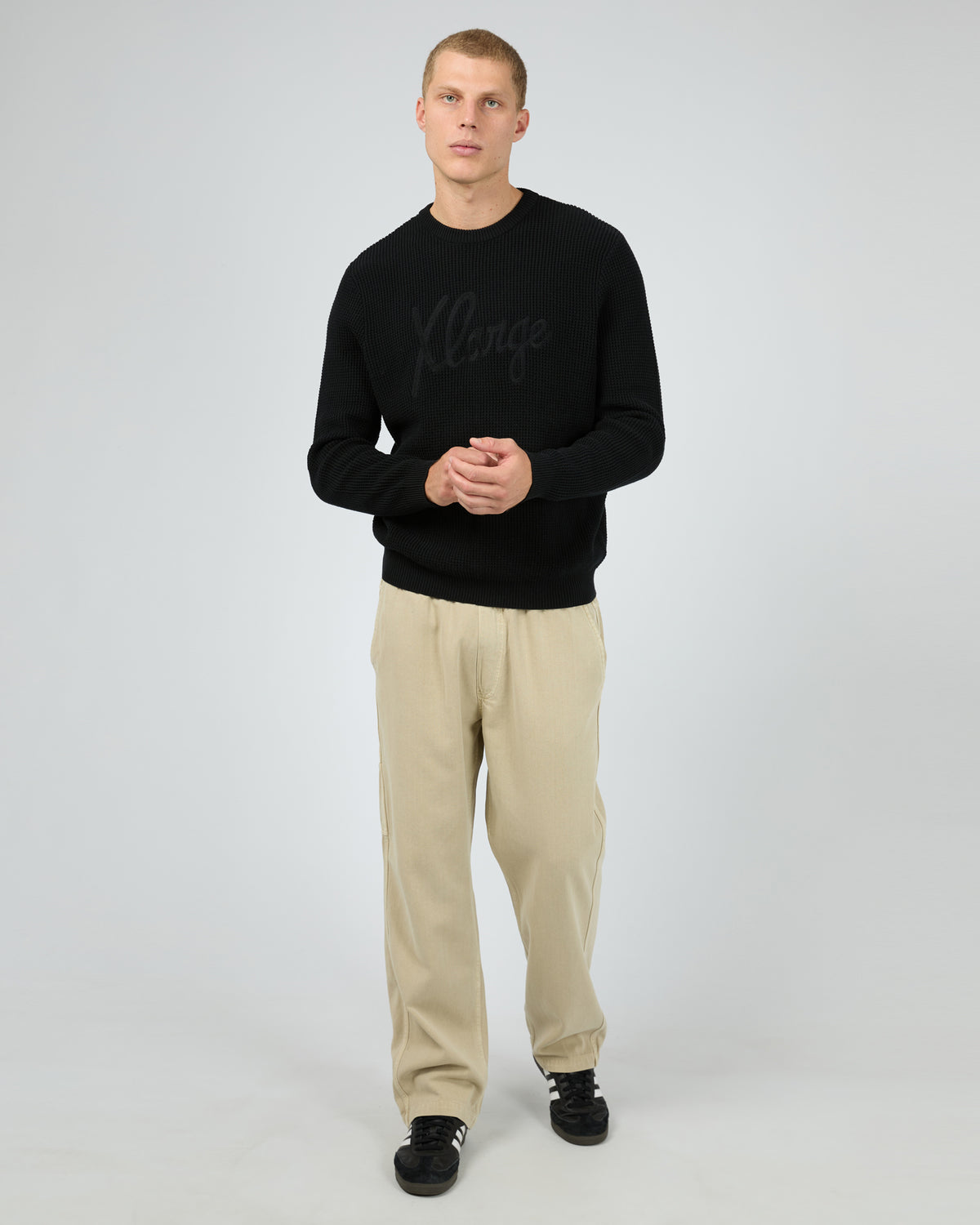 Script Waffle Knit Sweater Black