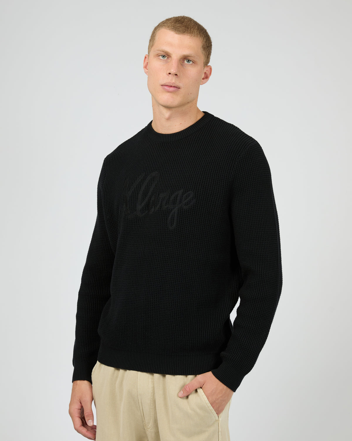 Script Waffle Knit Sweater Black