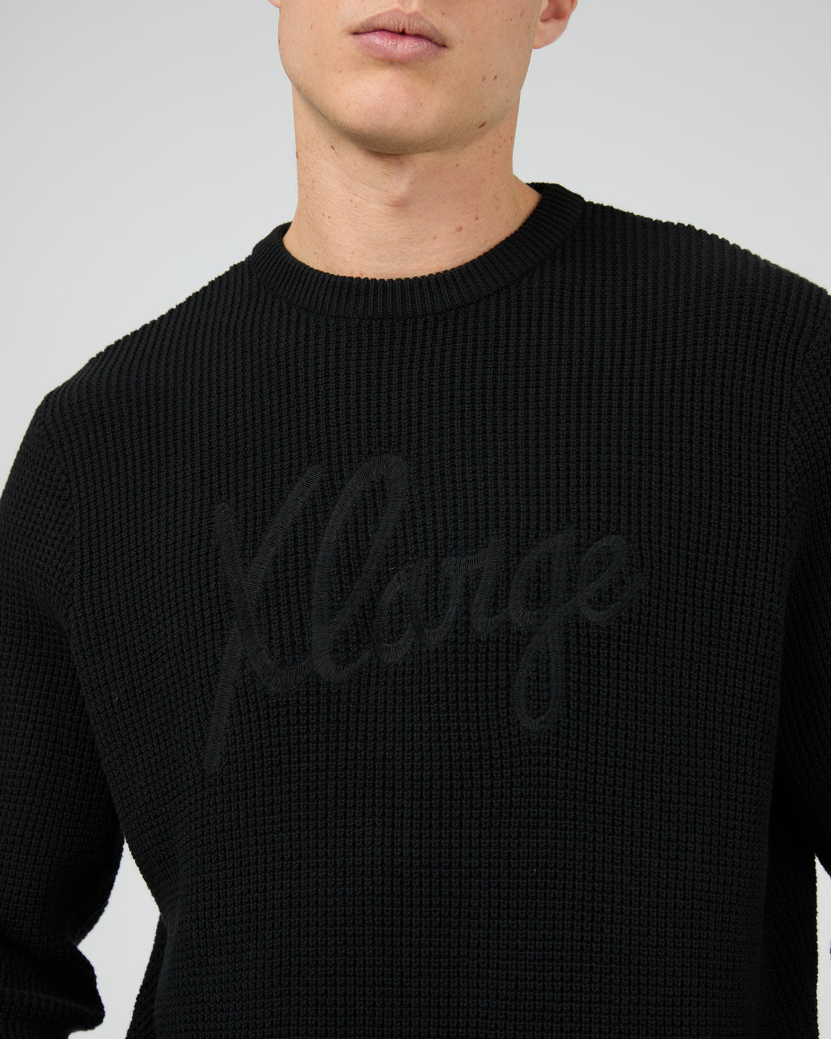 Script Waffle Knit Sweater Black