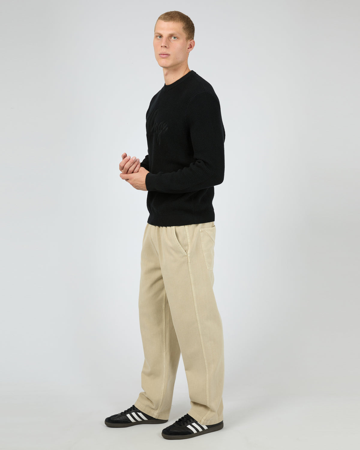 Script Waffle Knit Sweater Black