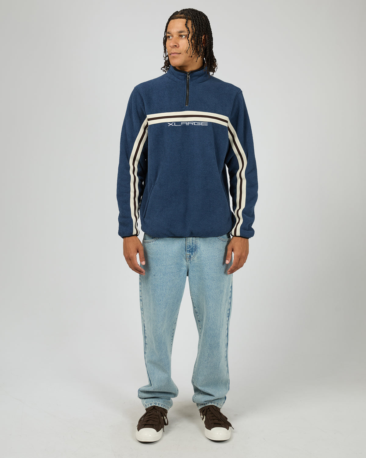 Stripe Polar Fleece 1/4 Zip Navy
