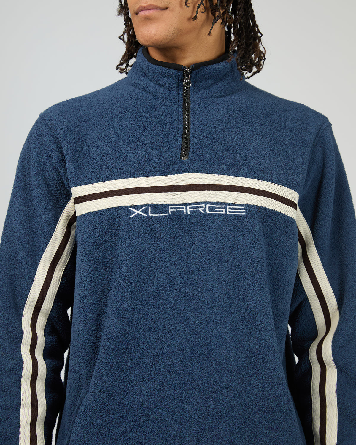 Stripe Polar Fleece 1/4 Zip Navy