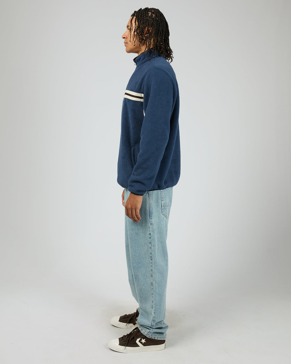 Stripe Polar Fleece 1/4 Zip Navy
