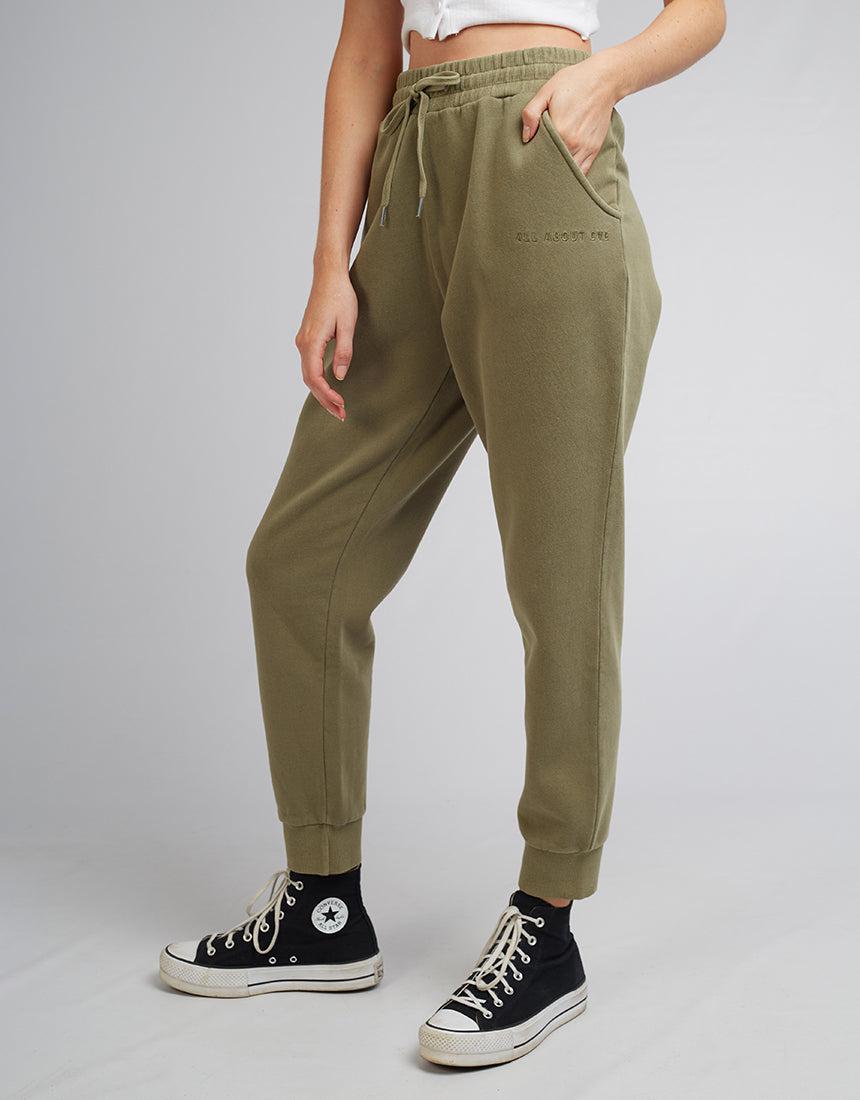 All About Eve-Aae Washed Trackpant Khaki-Edge Clothing